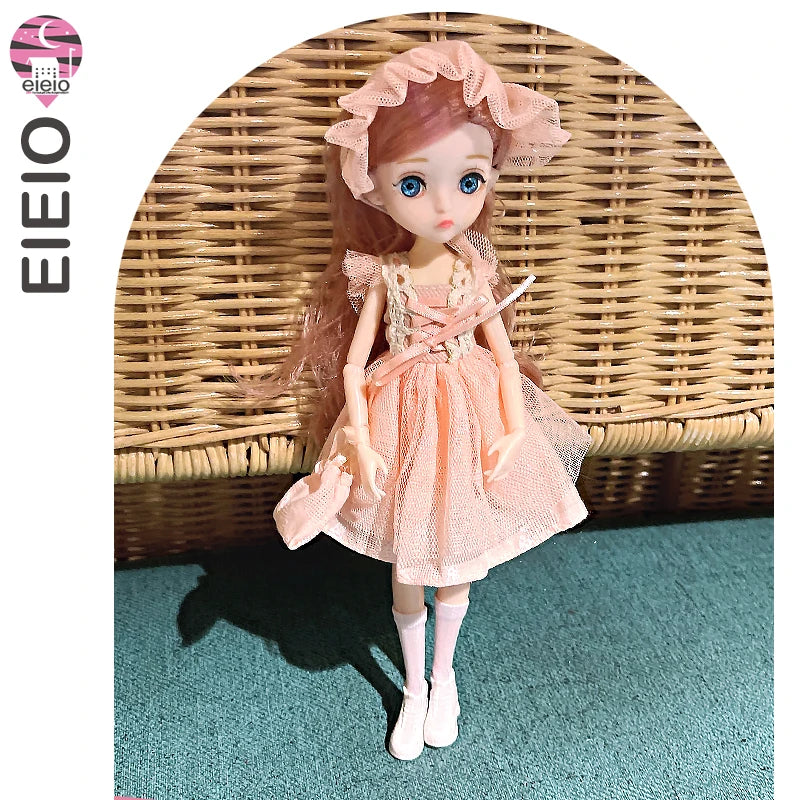 Slim 26cm BJD Doll for Girls – 13 Movable Joints with Princess Outfit, Blue Eyes & Eyelash Accessories