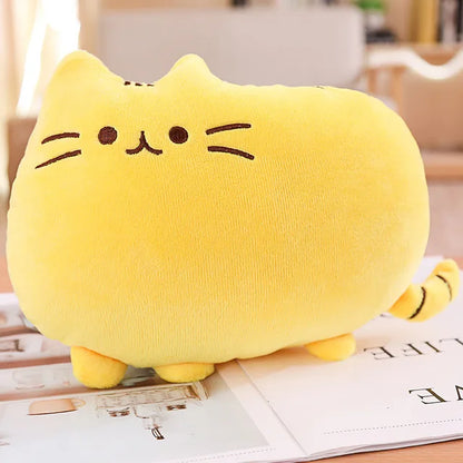 Kawaii Cat Plush Pillow - Soft Colorful Kitten Cushion Stuffed Toy in Gray, Pink & White, Cute Gift for Girlfriend