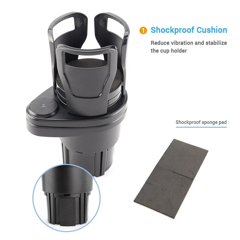 SEAMETAL 2-in-1 Car Cup Holder Expander : 360 Degree Adjustable Base Drink Holder - Anti-Shake Stable Auto Bottle Organizer