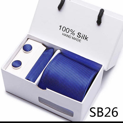 100% Silk Men’s Tie Gift Set - Classic 7.5cm Striped Floral Necktie with Handkerchief for Office, Party & Wedding Formal Wear