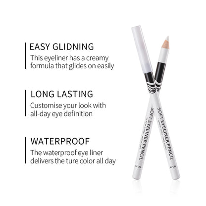 Waterproof White Eyeliner Pencil – Quick-Dry, Long-Lasting No-Bloom Eye Liner Pen for Professional Makeup