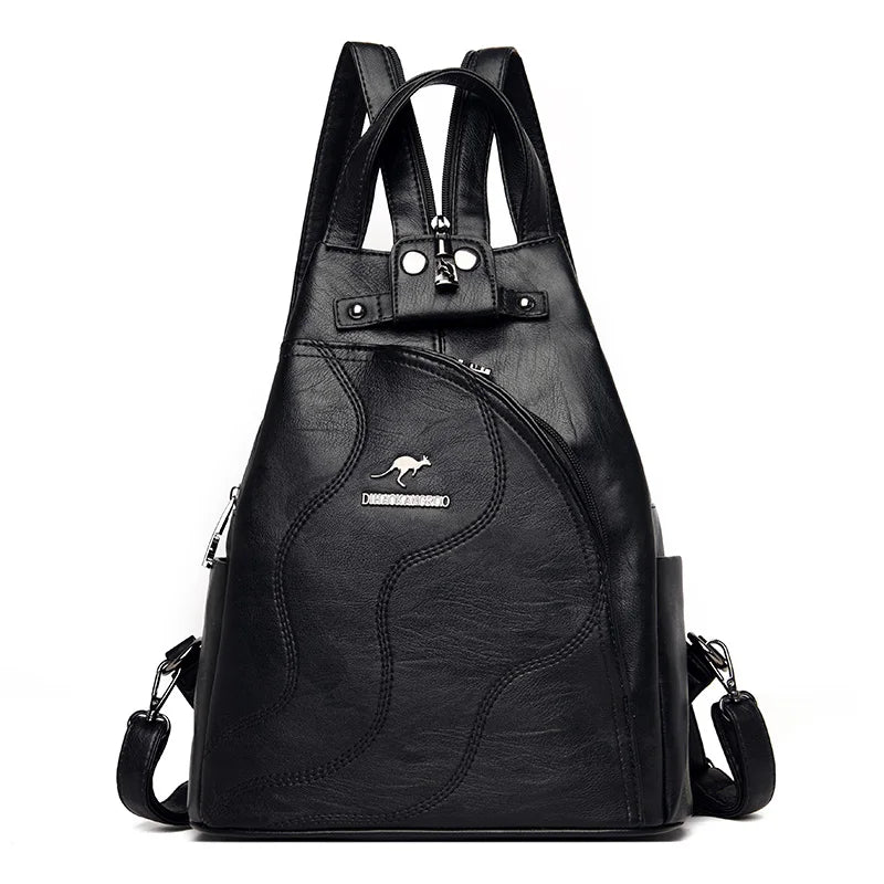 Women's Leather Zipper Backpack - Chest Bag Travel Pack, Ladies' School Bagpack for Teenage Girls, Sac A Dos