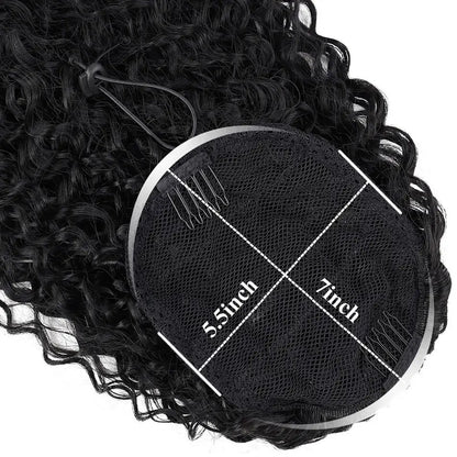 Long 32-Inch Curly Ponytail Extensions - Synthetic Drawstring Afro Water Wave Ponytail Wig for Women, Hairpiece Clip-in False Pony Tail