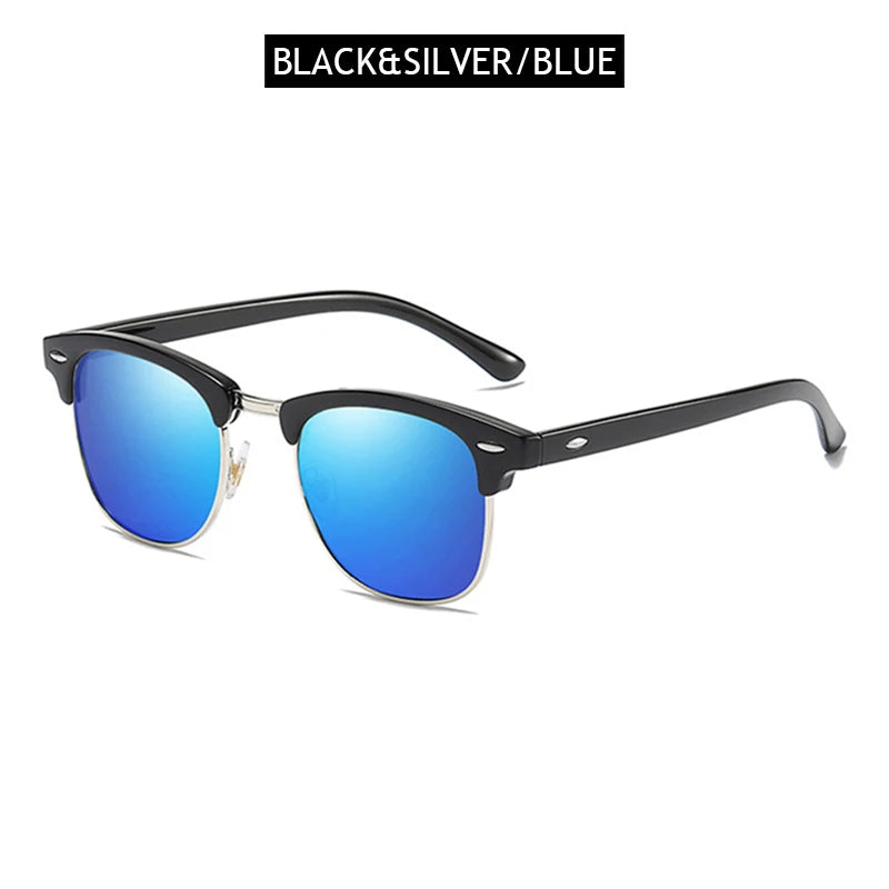 Classic Half Frame Polarized Sunglasses – Retro Rivet Design for Men & Women, Anti-Glare Black Travelling Shades