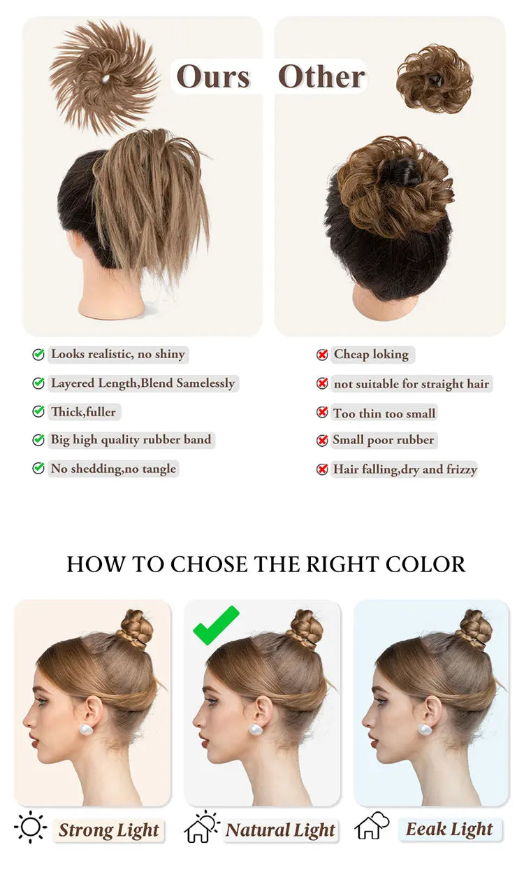 Synthetic Fake Hair Messy Bun Chignon – Elastic Scrunchy Curly Hairpiece, Flexible Band SARLA Synthetic Extension