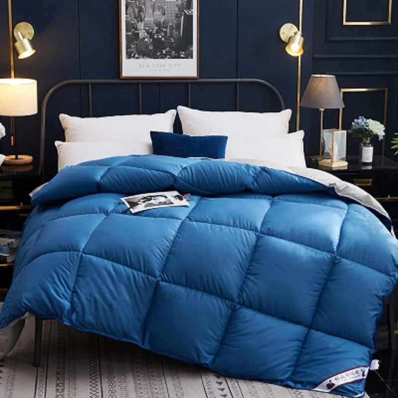 100% Goose Down Duvet – Quilted Cotton Comforter, Warm Winter Blanket with Solid Color Design