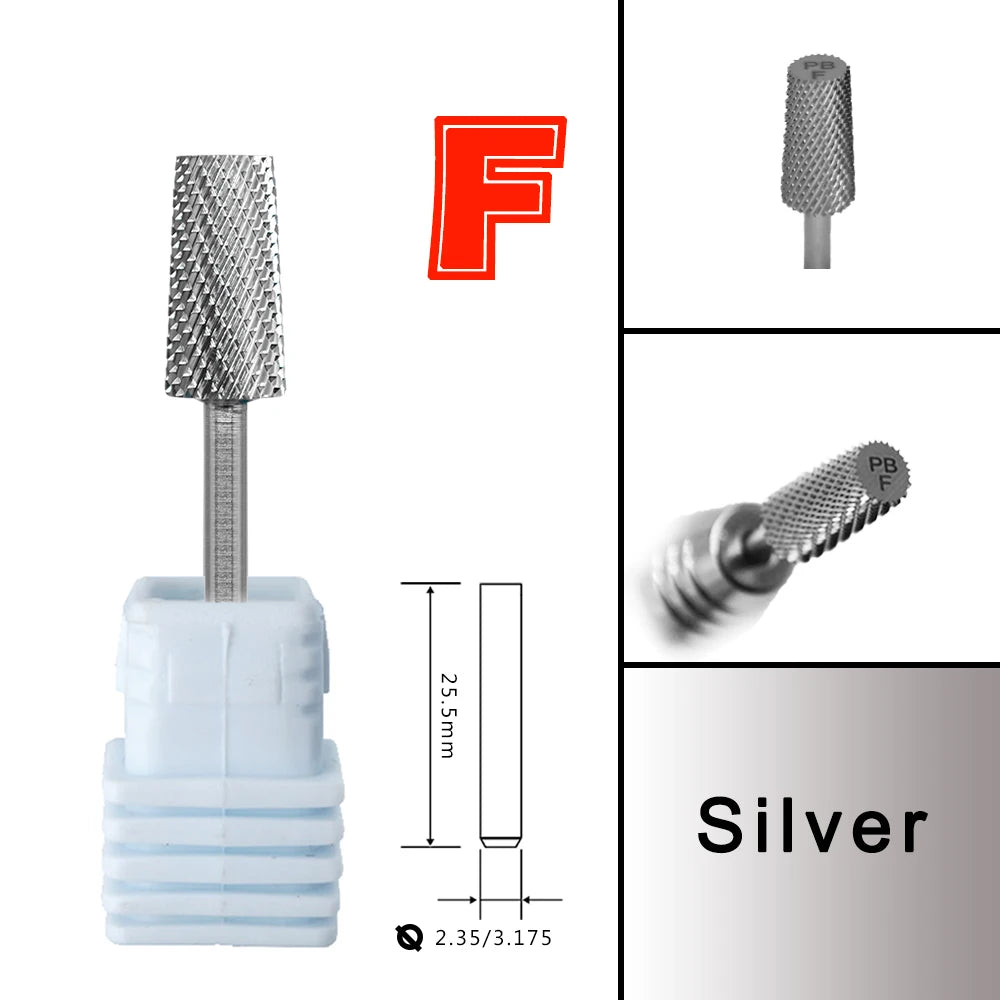 RolinStar 6.6 Large Trapezium Tapered Barrel Nail Drill Bit – Gold & Silver Tungsten Steel Carbide Milling Cutter for Manicure & Pedicure