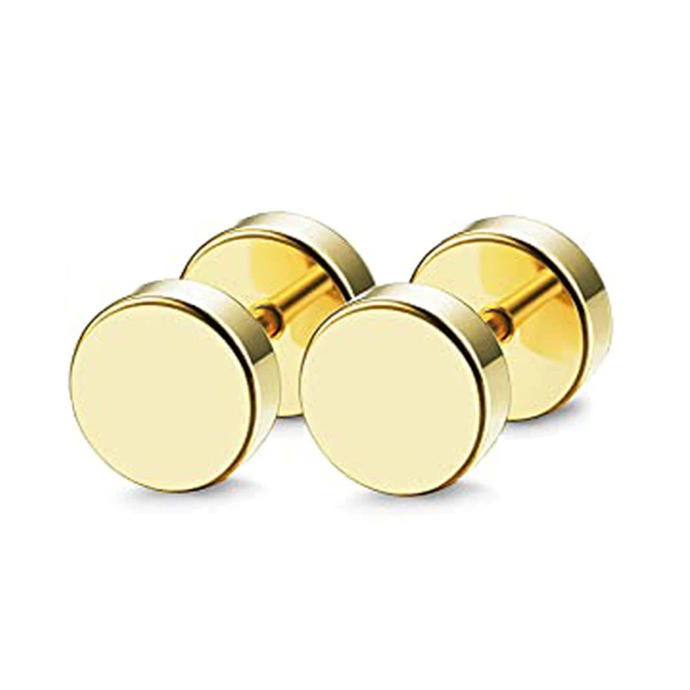 2-Piece Punk Stainless Steel Dumbbell Stud Earrings — Gothic Hip Hop Rock Style, Hypoallergenic Unisex Earrings for Men & Women