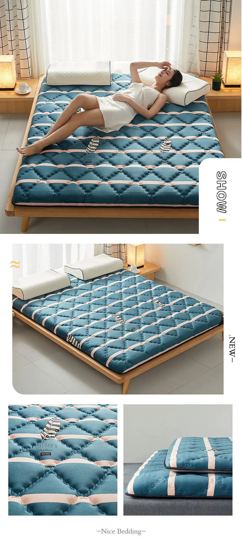6/10cm Thai Natural Latex Floor Mattress – Foldable Tatami Mat with 95D Filling & Cotton Cover, Slow Rebound Comfort