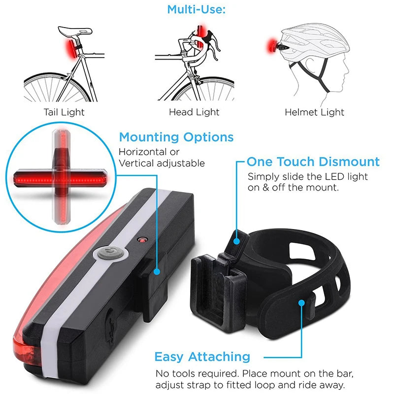 6 Modes LED Warning Bicycle Taillight – Waterproof Rear Flashlight for MTB, Helmet Light, and Cycling Safety Lamp