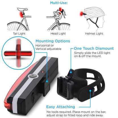 6 Modes LED Warning Bicycle Taillight – Waterproof Rear Flashlight for MTB, Helmet Light, and Cycling Safety Lamp