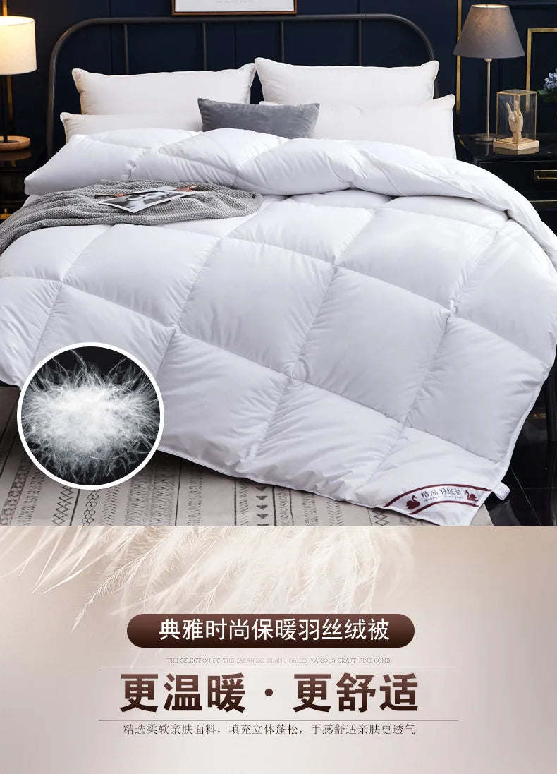 100% Goose Down Duvet – Quilted Cotton Comforter, Warm Winter Blanket with Solid Color Design