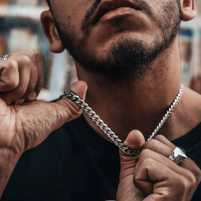 Basic Punk Cuban Chain Necklace – 3mm/5mm/7mm Stainless Steel Curb Link Choker for Men & Women, Black & Gold Colors