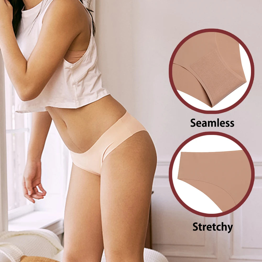 3PCS Seamless Silk Panties for Women – Breathable Low Waist Invisible Briefs, Soft & Sexy Underwear Set