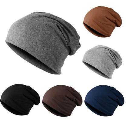 New Solid Color Baggy Slouchy Beanie Hat for Men - Soft Cotton Skullcap for Autumn and Spring, Hip Hop Outdoor Windproof Bonnet