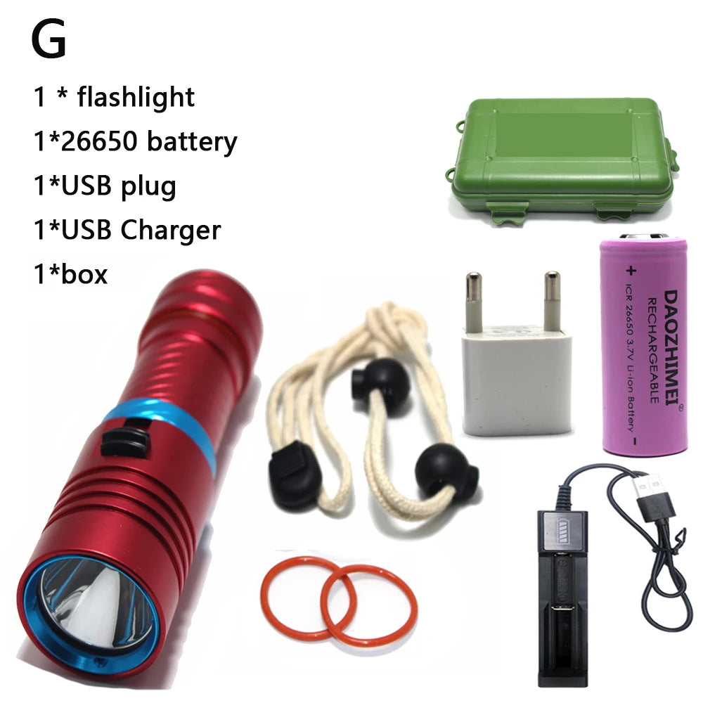 IPX8 Waterproof Diving Flashlight - 100M Underwater Professional Dive Light