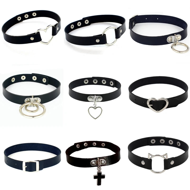 Black Cross Gothic Punk PU Leather Choker – Rock Necklace Jewelry for Women and Men
