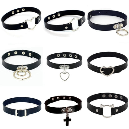 Black Cross Gothic Punk PU Leather Choker – Rock Necklace Jewelry for Women and Men
