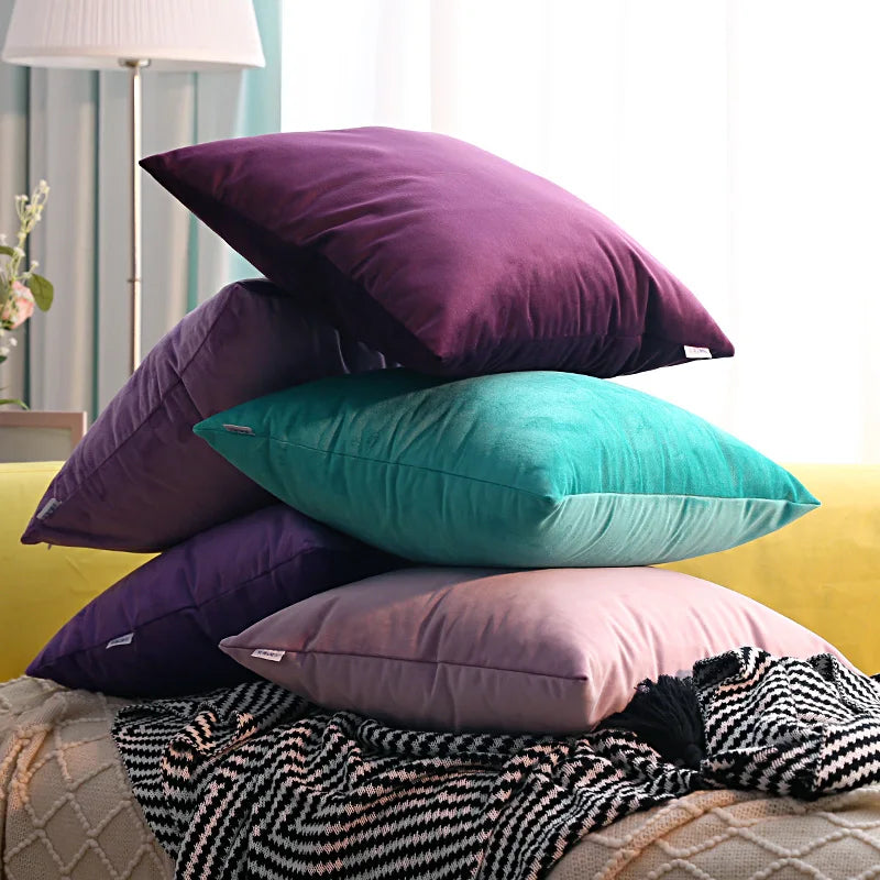 Solid Velvet Pillowcase – Red, Yellow, Blue, & Green Cushion for Sofa, Car, Living Room Home Decor, 45x45cm