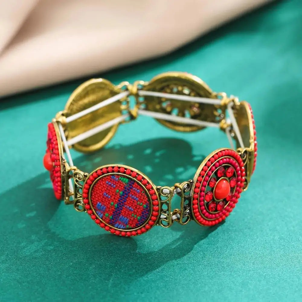 Gypsy Boho Tibetan Turquoise Bracelet for Women & Men – Vintage Elastic Ethnic Bangle Jewelry