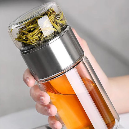 390ML High Borosilicate Glass Tea Water Bottle - Double Layer Tea Infuser Tumbler Cup Drinkware with Tea Filter