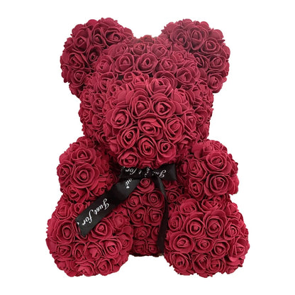 2024 40cm Rose Bear – Heart-Shaped Artificial Flower Teddy Bear for Valentine’s, Wedding, Birthday & Christmas Gifts