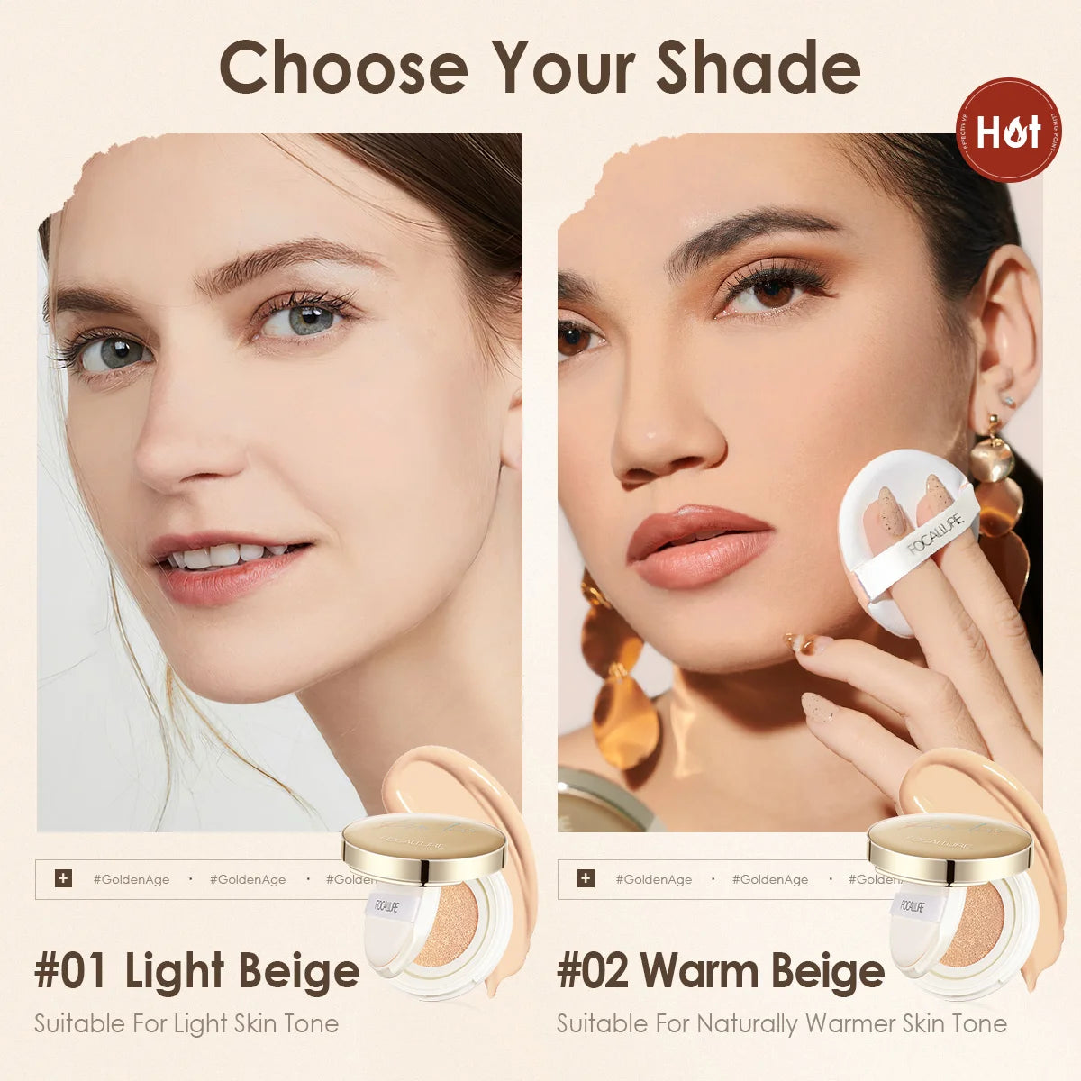FOCALLURE Poreless BB Air Cushion – Whitening CC Cream Foundation, Waterproof Matte Concealer Makeup