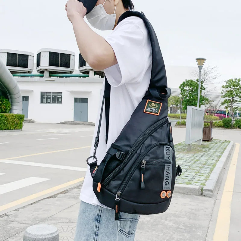 Men's Military Crossbody Shoulder Bag - Waterproof Nylon Messenger Bag for Travel, School Trips in Black/Green