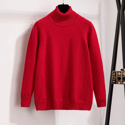 Plus Size 170Kg Women's Turtleneck Knitted Sweater – Loose Fit Pullover, Bust 160cm, Black/Red, 5XL-10XL