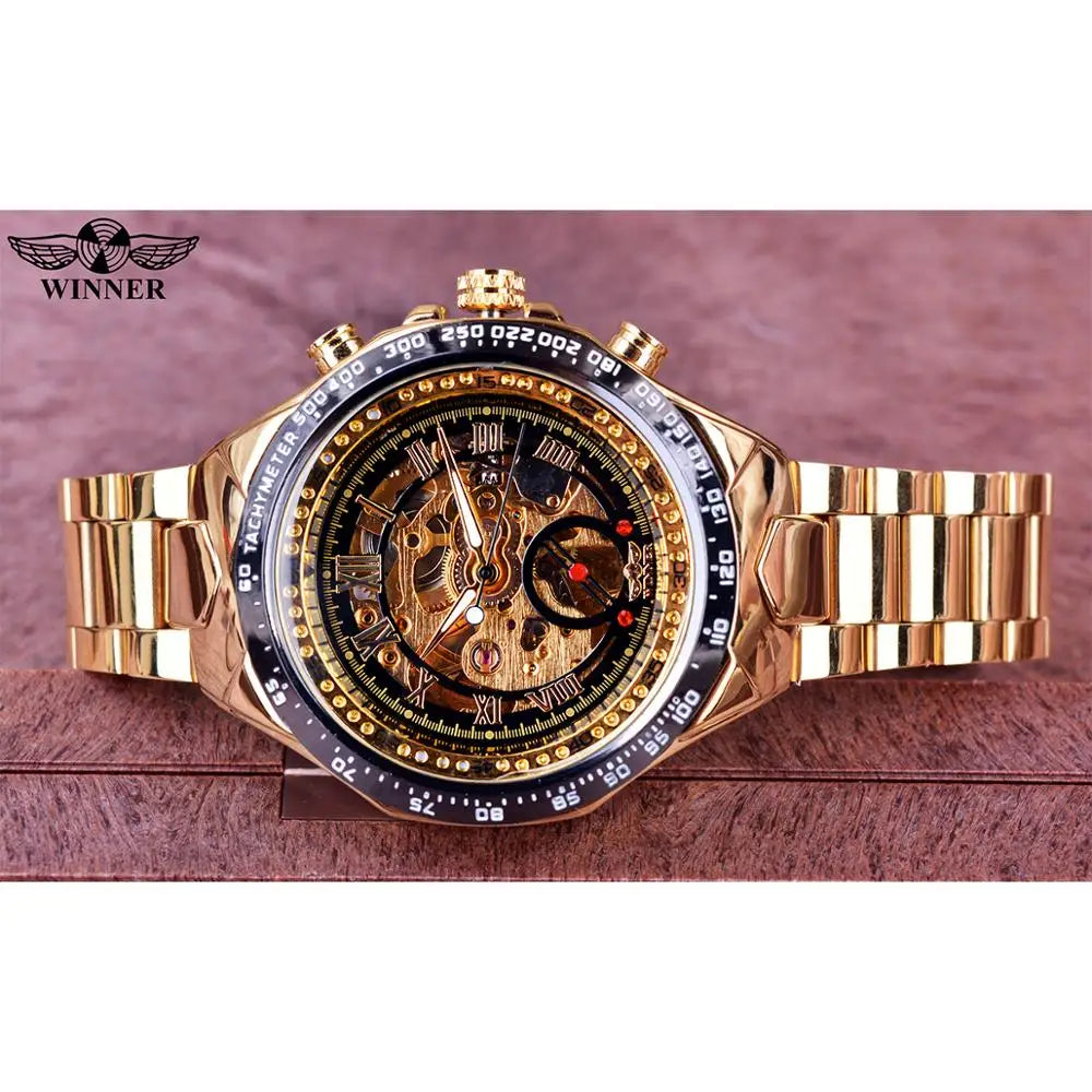Winner Men's Luxury Mechanical Watch – Sport Design Bezel, Automatic Skeleton Dial, Fashion Montre Homme