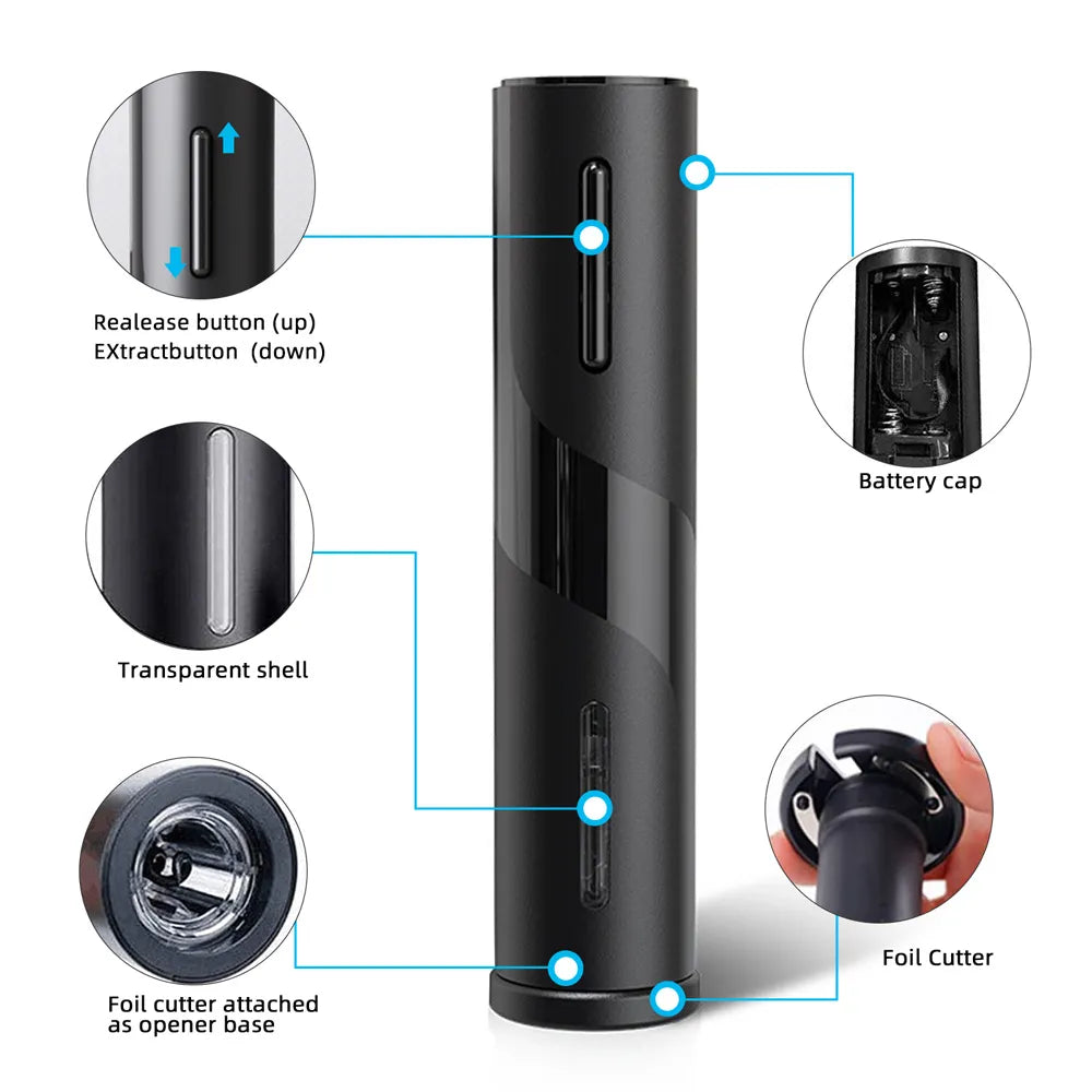 Electric Wine Opener - Automatic Corkscrew with Stand Holder, Foil Cutter, and Beer Bottle Opener - Kitchen and Bar Can Opener