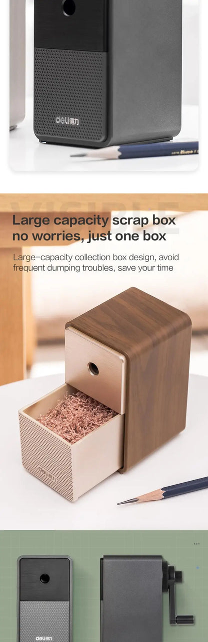 DELI Adjustable Pencil Sharpener — Hand Crank Table Sharpener with Long-Lasting Blade