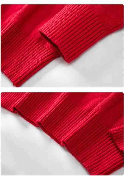 Plus Size 170Kg Women's Turtleneck Knitted Sweater – Loose Fit Pullover, Bust 160cm, Black/Red, 5XL-10XL