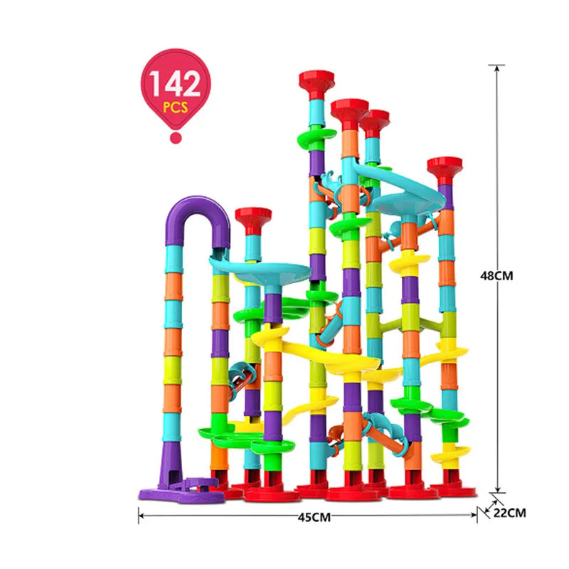 DIY Marble Run Race Track Set - 3D Maze Ball Roller Building Blocks Toy for Kids Creative STEM Play