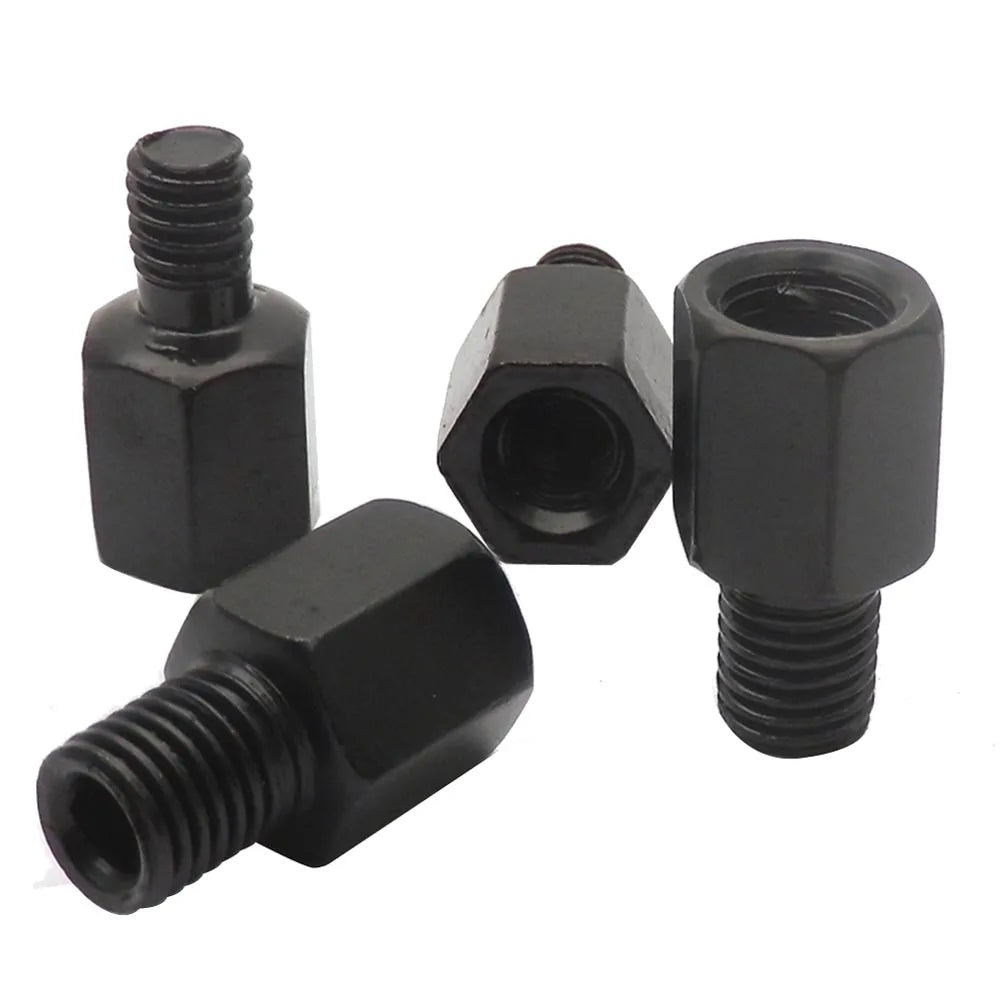Pair Black Motorcycle Mirror Adapters M10 & M8 – 8mm/10mm Rearview Mirror Conversion Bolts, Left & Right Thread