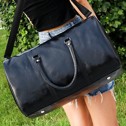 Leather Travel Duffle Bag – Large Fitness & Luggage Shoulder Bag for Men, Black PU Fashion Zipper Handbag