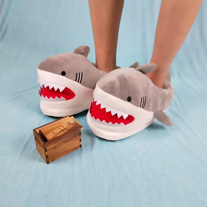 Feerldi Shark Winter Slippers — Cartoon Anime Slip-On Fish Slides for Girls, Boys & Women, Plush Open-Mouth Cotton Shoes