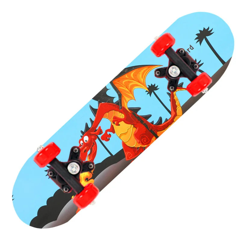 60cm Kids' Beginner Skateboard – Double Rocker Maple Deck with Cartoon Design for Outdoor Fun
