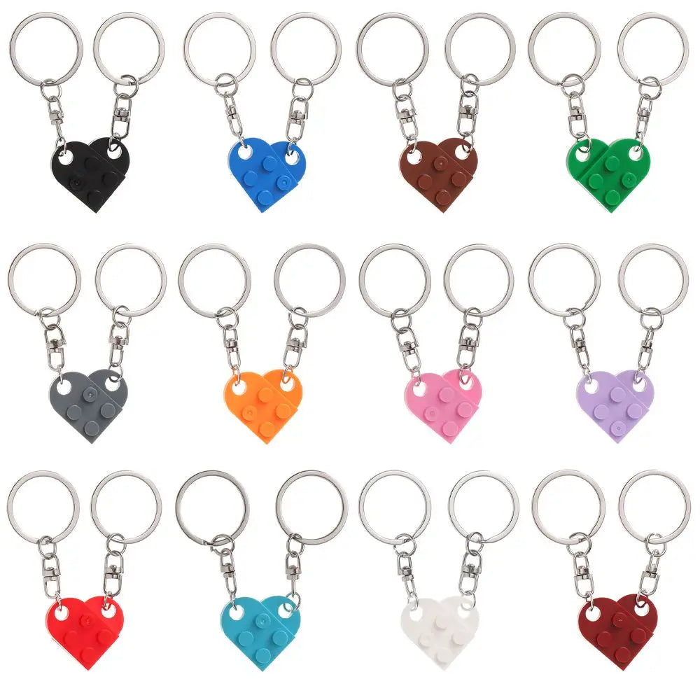 Love Heart Building Block Keychains - Matching Couple and Friendship Key Rings, Separable Brick Heart Gift