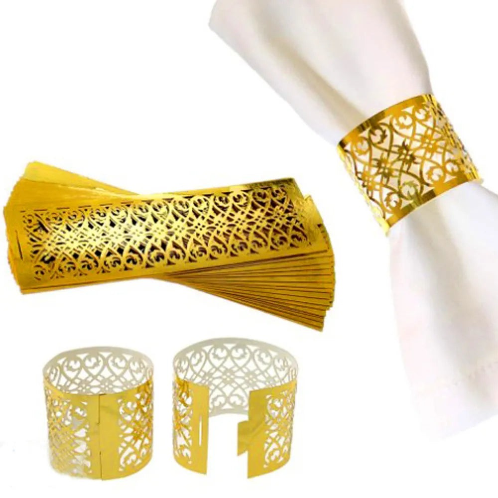 25Pcs Hollow Pattern Gold and Silver Napkin Rings - Elegant Wedding and Party Table Decorations