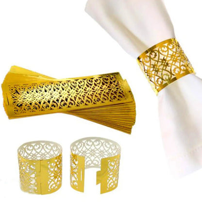 25Pcs Hollow Pattern Gold and Silver Napkin Rings - Elegant Wedding and Party Table Decorations