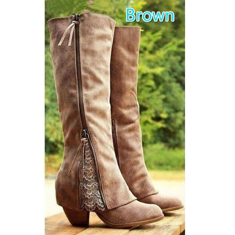 Women’s Winter Knee-High Boots – Fold-Over Lace-Up Ladies Shoes, Chaussures Femme Botas Mujer Invierno