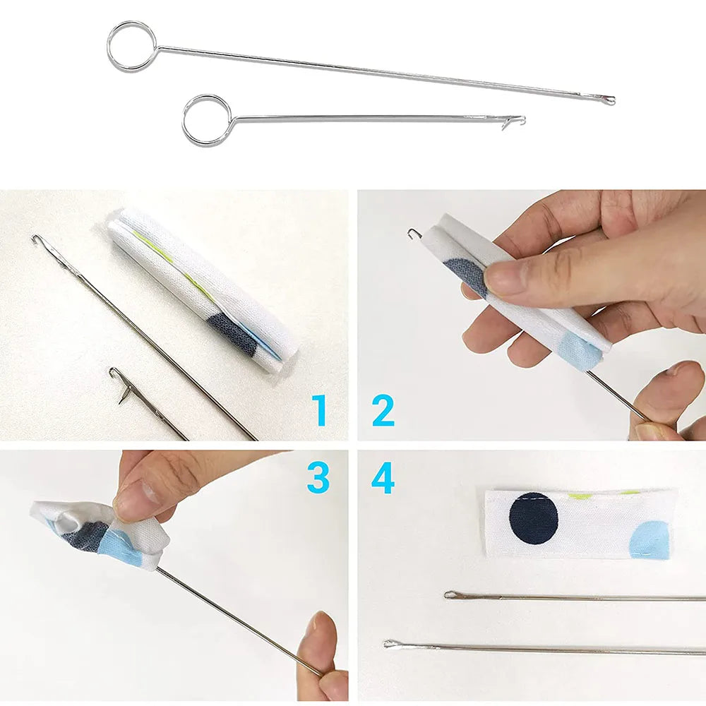 Flexible Sewing Threader Tool — Drawstring Loop Turner Hook with Metal Tweezers & Plastic Threader for DIY Sewing