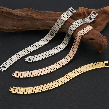 15mm Wide Gold Stainless Steel Watch Chain Bracelet – Luxury Waterproof Men’s Wristband Jewelry for Men & Boys Wholesale Style