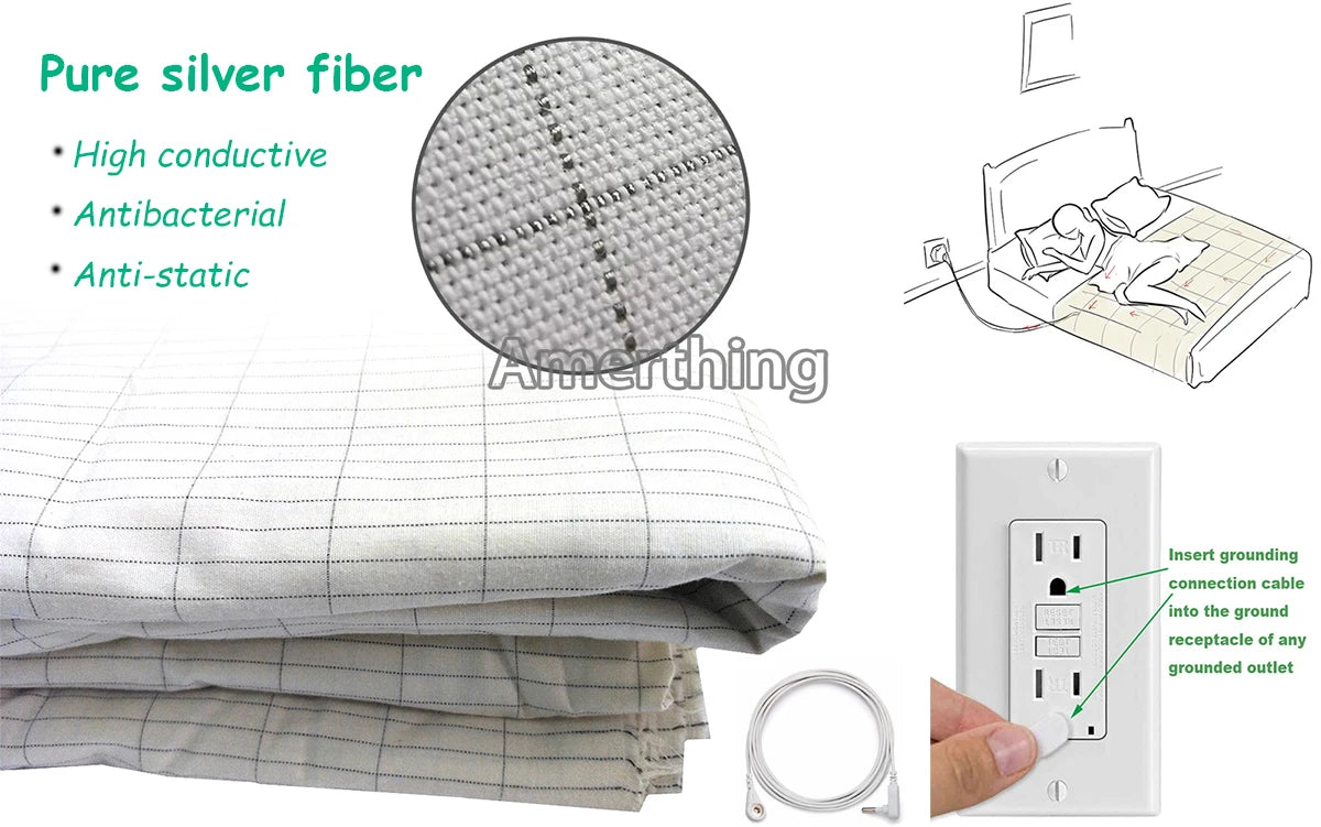 10% Silver Fiber Flat Bedsheet with Earthing Cord – Conductive Antistatic Health Protection & Stress Relief Sheet