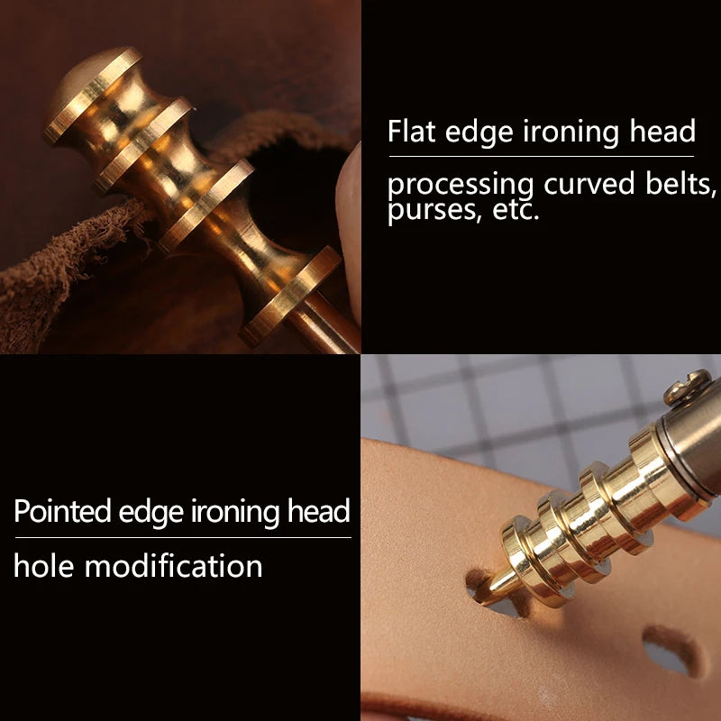 LMDZ Leather Burnisher – Pointed & Flat Tip Edge Tool for Slicking & Burnishing Brass Leathercraft