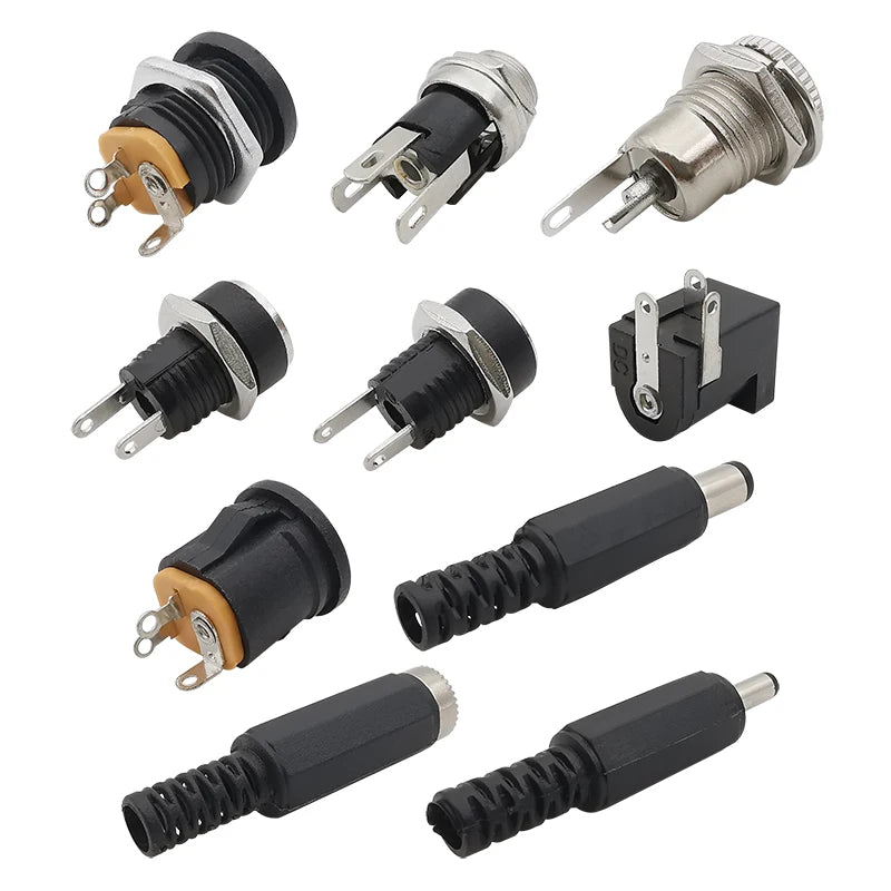 10Pcs DC Power Connectors 5.5x2.1mm & 3.5x1.3mm – Male Female Jack Socket, Nut Panel Mount DC Power Adapter Connector