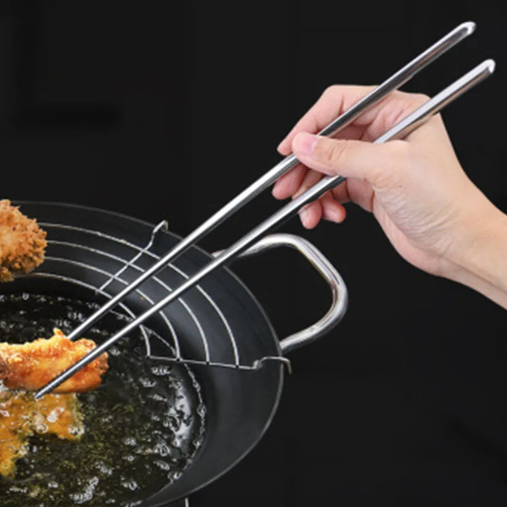 Stainless Steel Extra Long Cooking Chopsticks - 38.8cm Dishwasher Safe Frying Chopsticks (1 Pair)