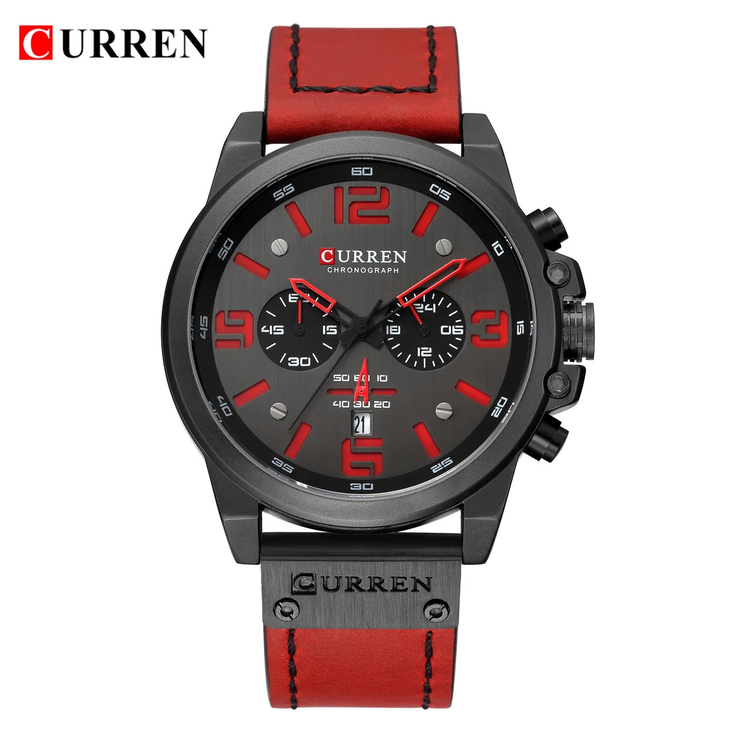 CURREN Men's Luxury Waterproof Sport Watch – Chronograph Quartz Military Wristwatch with Genuine Leather Strap