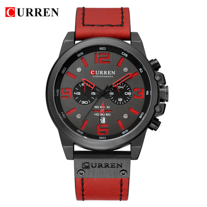 CURREN Men's Luxury Waterproof Sport Watch – Chronograph Quartz Military Wristwatch with Genuine Leather Strap
